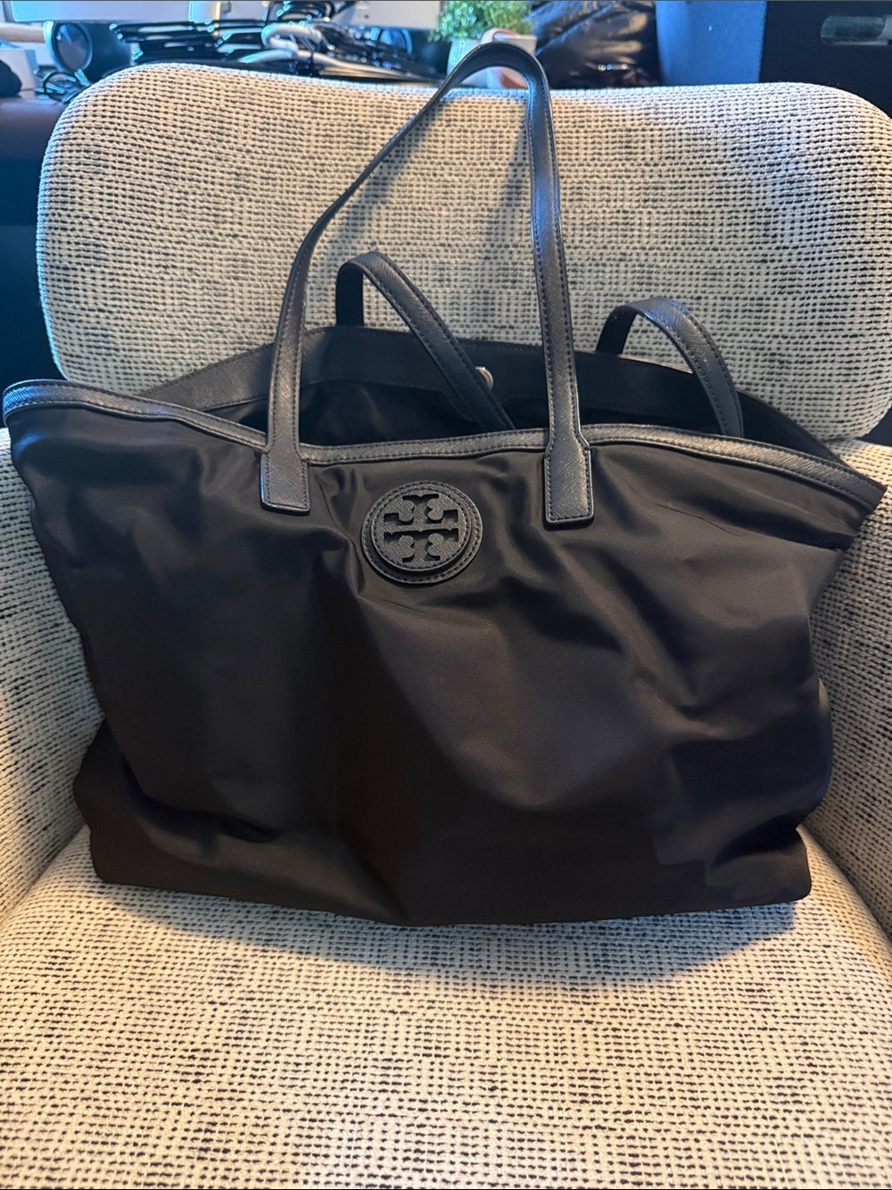 Tory Burch Black Nylon Logo Tote
